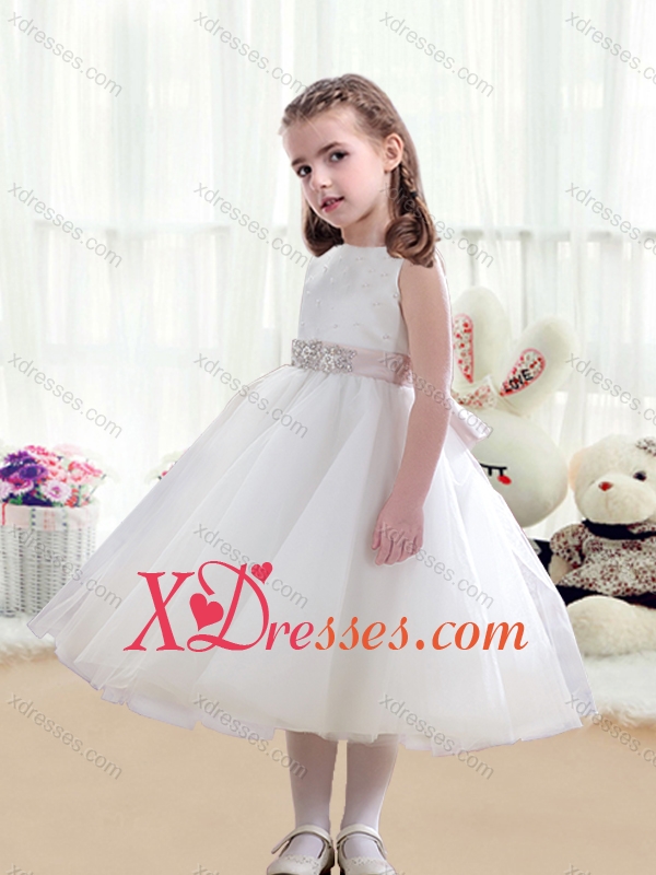 Cheap Wonderful Scoop White Little Girl Dresses with Beading