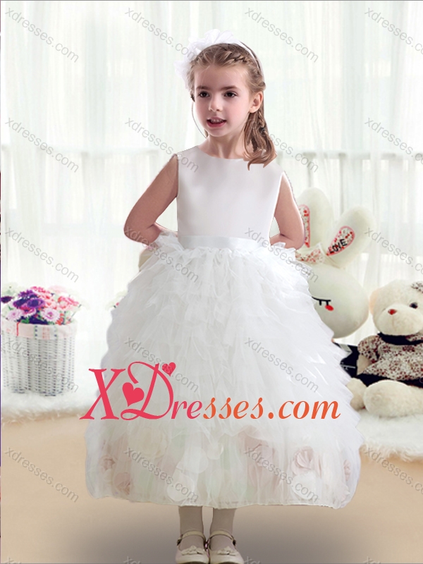 Cheap Sweet Scoop White Little Girl Dresses with Ruffles