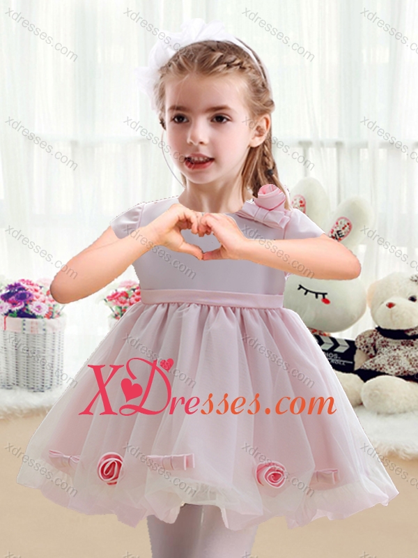 Cheap Scoop Mini Length Short Sleeves Little Girl Dress with Bowknot