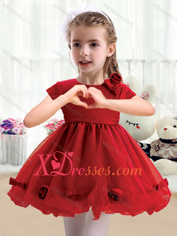 Cheap Scoop Mini Length Short Sleeves Little Girl Dress with Bowknot