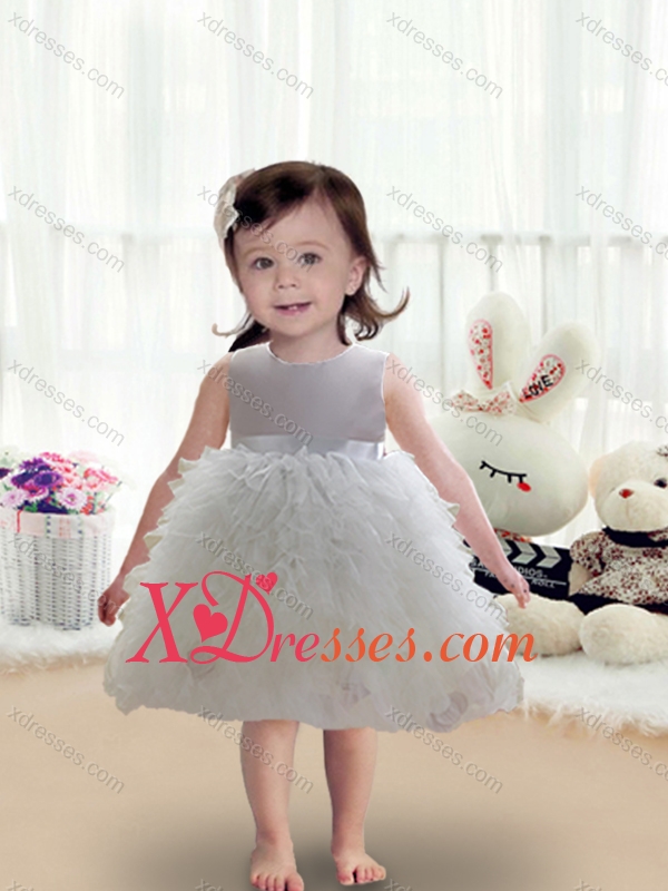 Cute Scoop Ball Gown White Toddler Dress with Ruffles