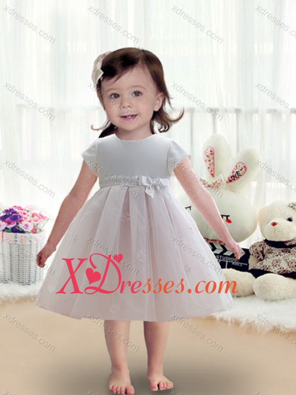 Pretty Scoop Ball Gown Appliques Knee Length Toddler Dress