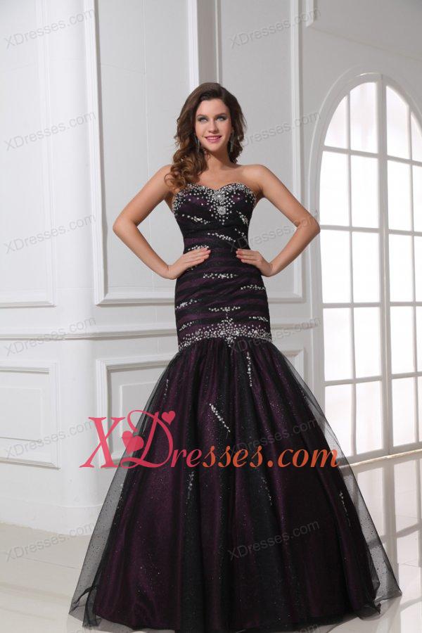 Mermaid Sweetheart Purple Tulle 2020 Perfec Prom Dress with Beading