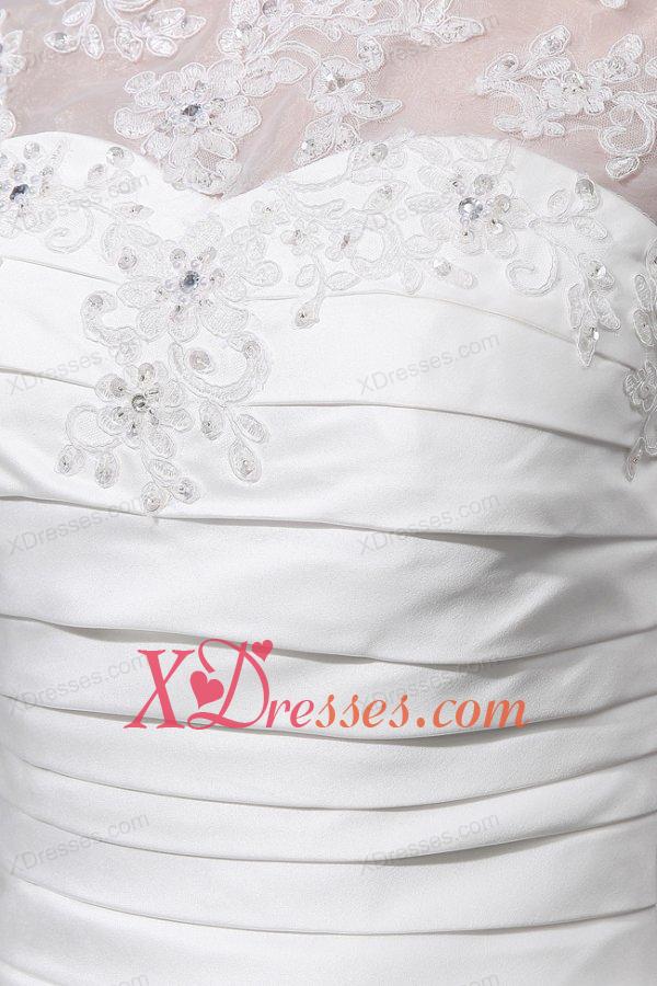 A-Line High Neck Organza Wedding Dress with Chapel Train with Appliques