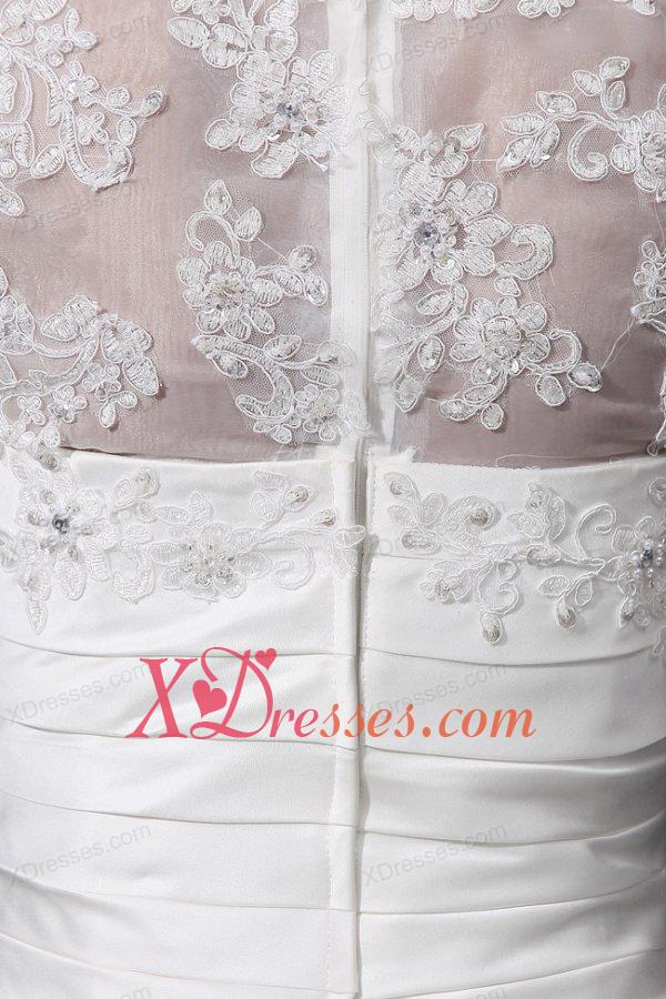 A-Line High Neck Organza Wedding Dress with Chapel Train with Appliques