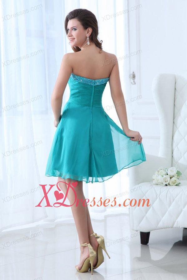 Aqua Blue Sweetheart Beaded Prom Dress with Knee-length