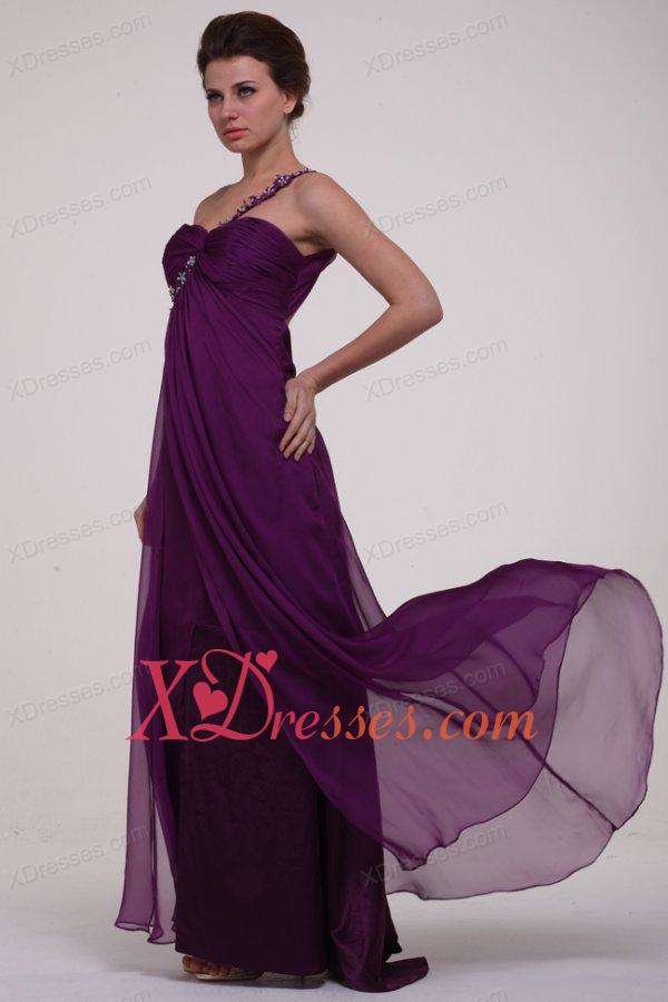 Empire Purple One Shoulder Ruching Appliques Long Prom Dress
