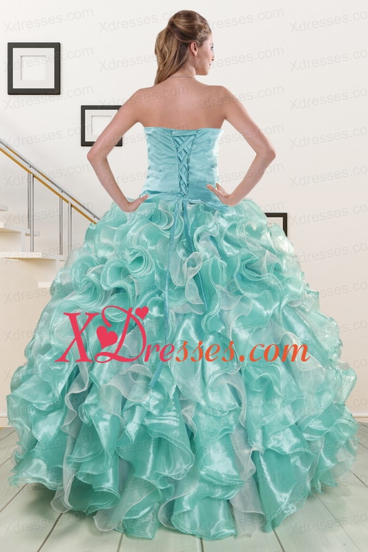 Couture Beading and Ruffles Sweet 16 Dresses in Apple Green
