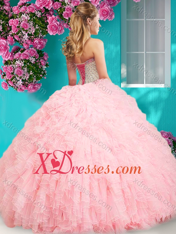 Feminine Really Puffy Floor Length Quinceanera Dress with Beading and Ruffles