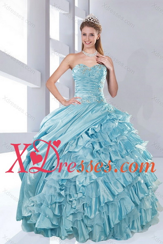 2021 Sweetheart Ball Gown Custom Made Quinceanera Dresses with Beading and Ruffled Layers
