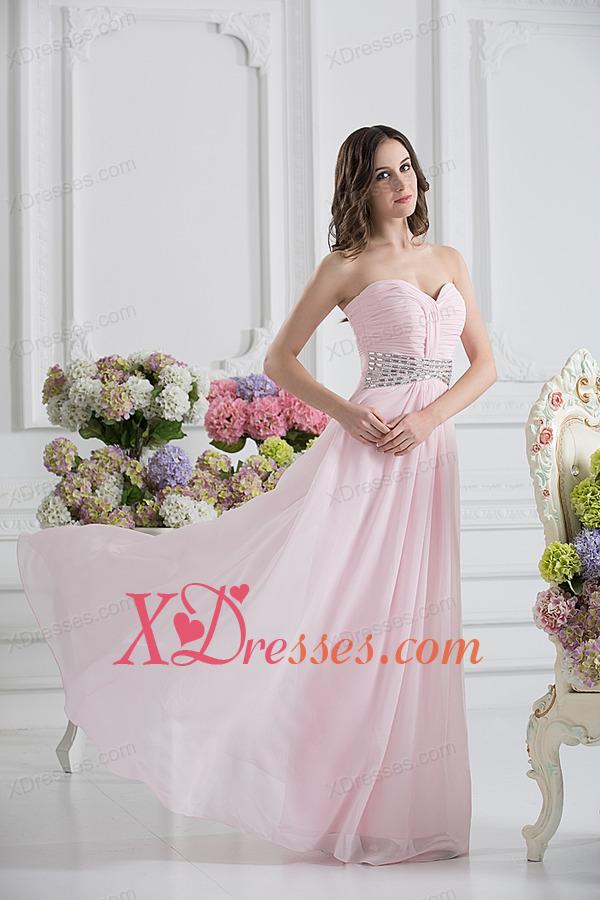 Baby Pink Sweetheart Empire Prom Dress with Ruching and Beading
