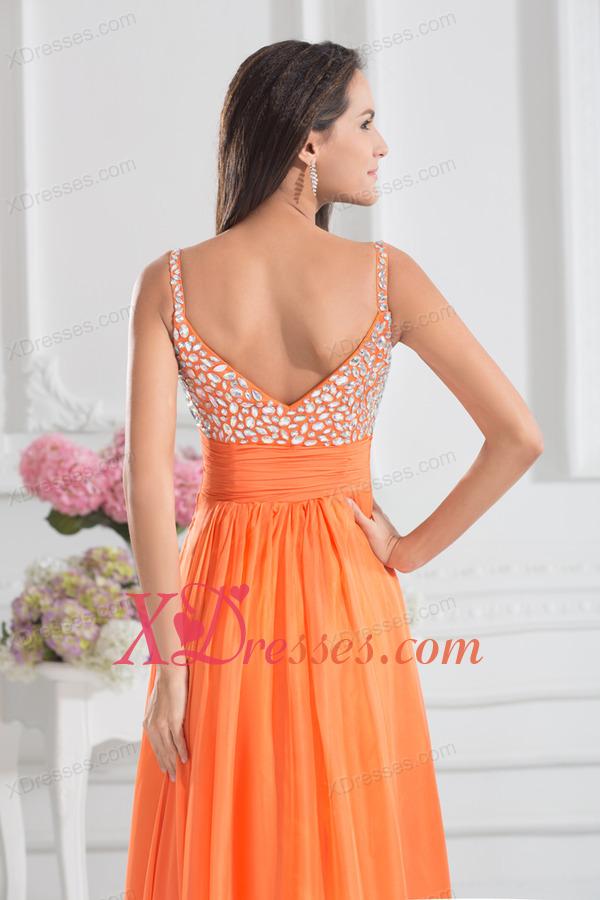 Empire Sweetheart Floor-length Beading Orange Prom Dress