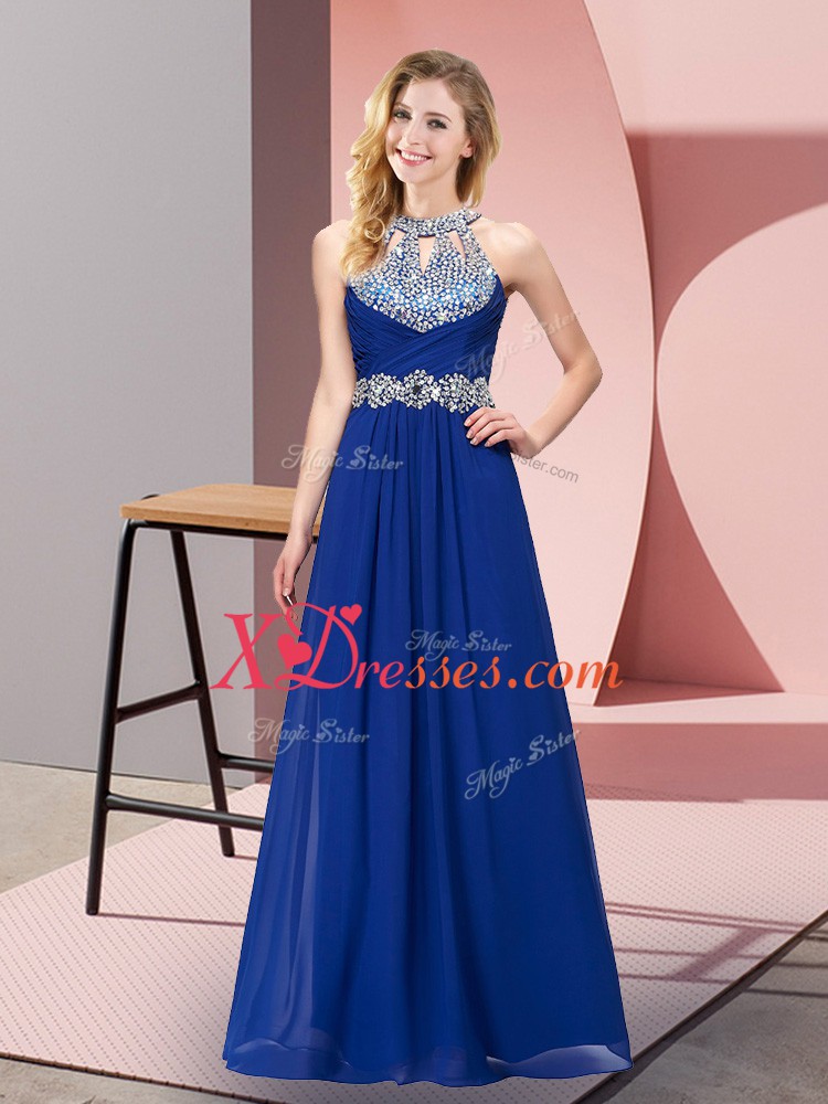 Fantastic Blue Sleeveless Chiffon Zipper Prom Party Dress for Prom and Military Ball and Beach