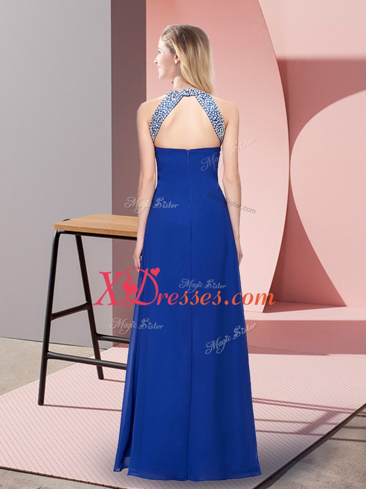 Fantastic Blue Sleeveless Chiffon Zipper Prom Party Dress for Prom and Military Ball and Beach