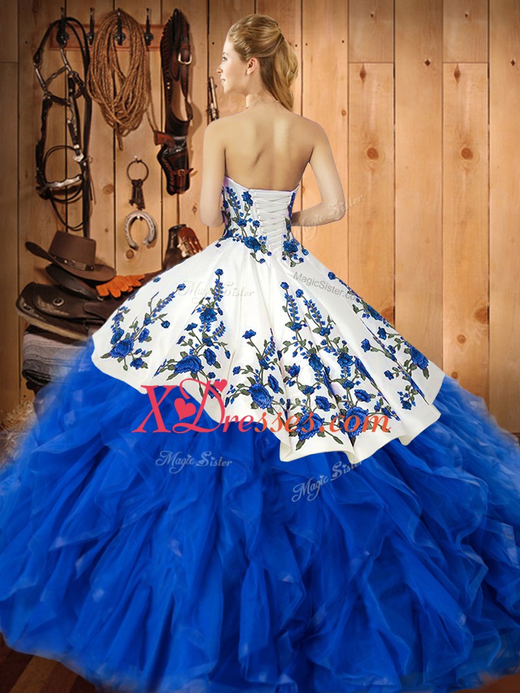  Teal Ball Gowns Tulle Sweetheart Sleeveless Embroidery and Ruffles Floor Length Lace Up Sweet 16 Dresses