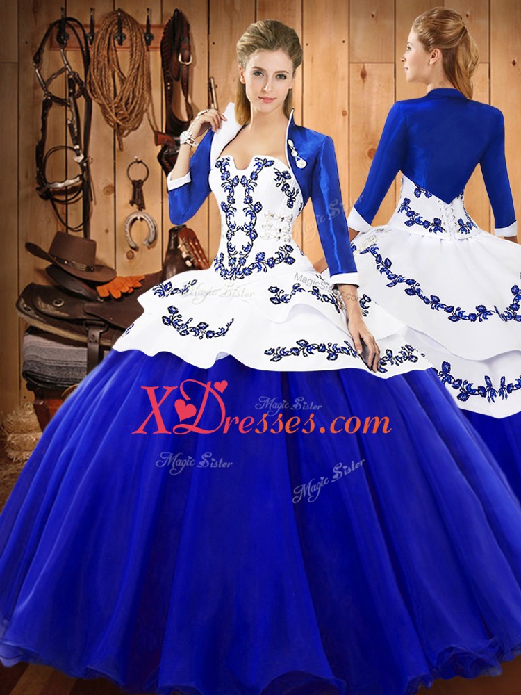 Edgy Royal Blue Lace Up Quince Ball Gowns Embroidery Sleeveless Floor Length