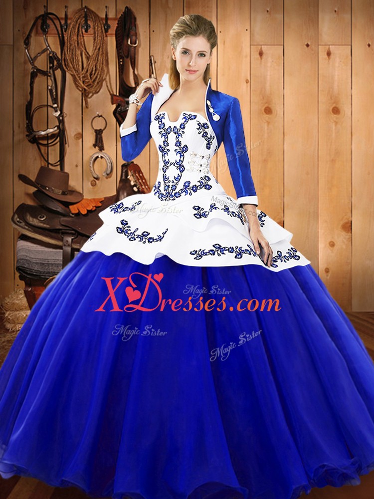 Edgy Royal Blue Lace Up Quince Ball Gowns Embroidery Sleeveless Floor Length