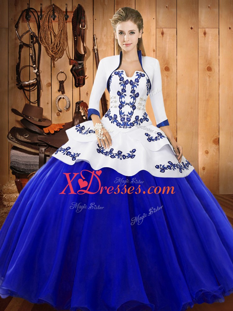 Edgy Royal Blue Lace Up Quince Ball Gowns Embroidery Sleeveless Floor Length