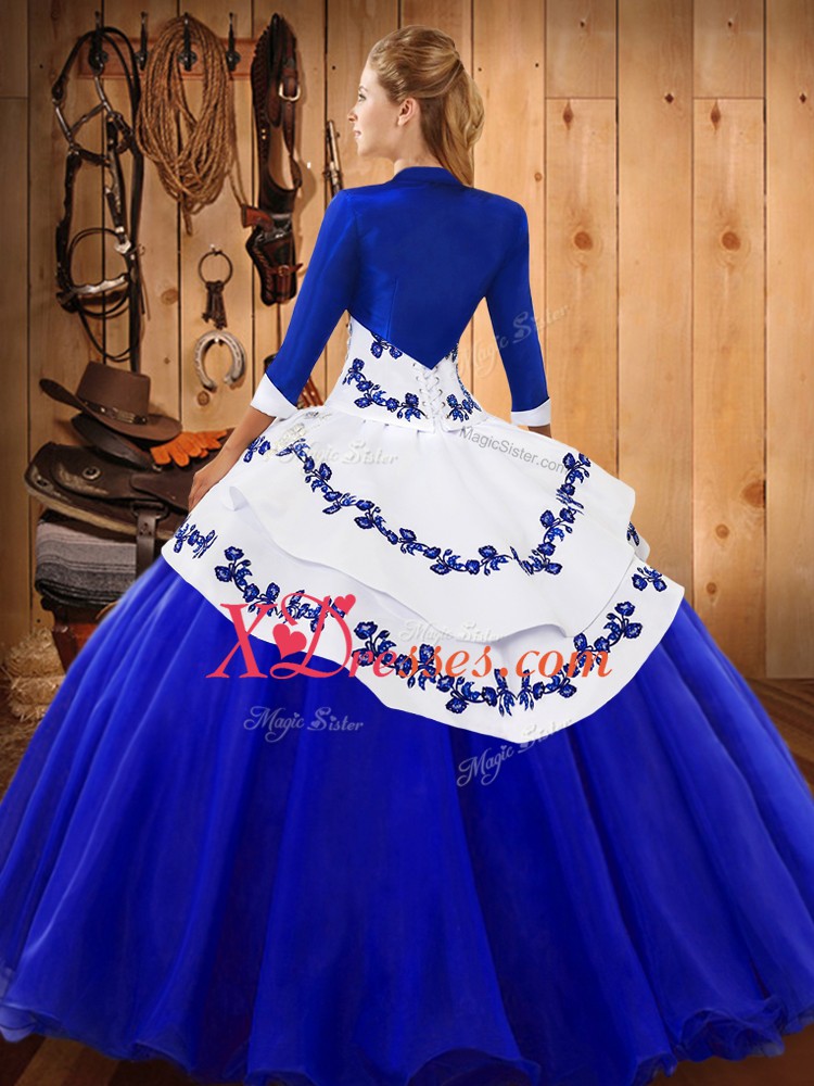 Edgy Royal Blue Lace Up Quince Ball Gowns Embroidery Sleeveless Floor Length