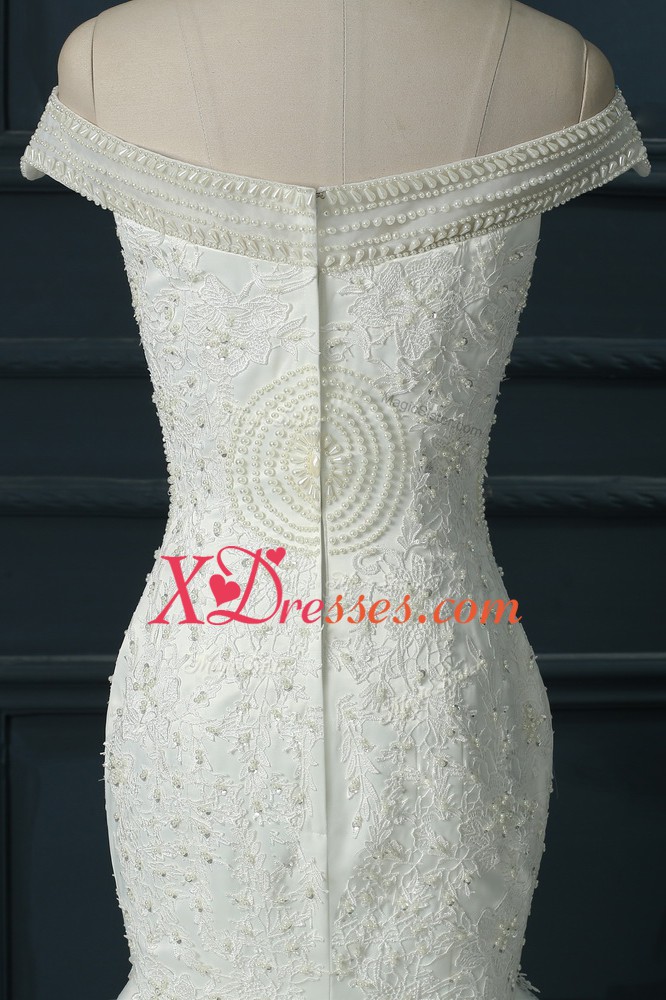 Custom Made Sleeveless Organza Court Train Zipper Wedding Dress in White with Beading and Lace