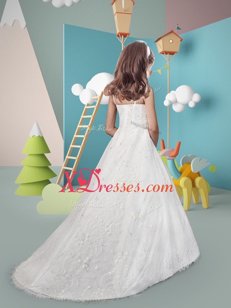  White A-line Hand Made Flower Flower Girl Dresses for Less Zipper Lace Sleeveless