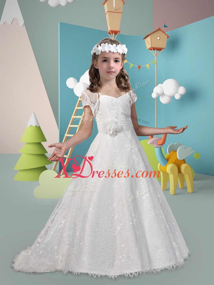  White A-line Hand Made Flower Flower Girl Dresses for Less Zipper Lace Sleeveless