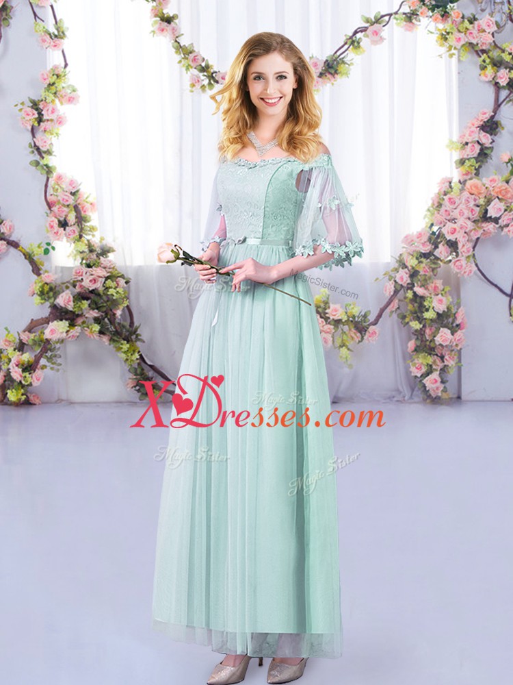 Clearance Light Blue Half Sleeves Tulle Side Zipper Damas Dress for Wedding Party