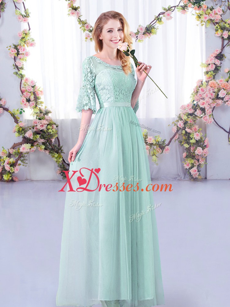 Clearance Light Blue Half Sleeves Tulle Side Zipper Damas Dress for Wedding Party