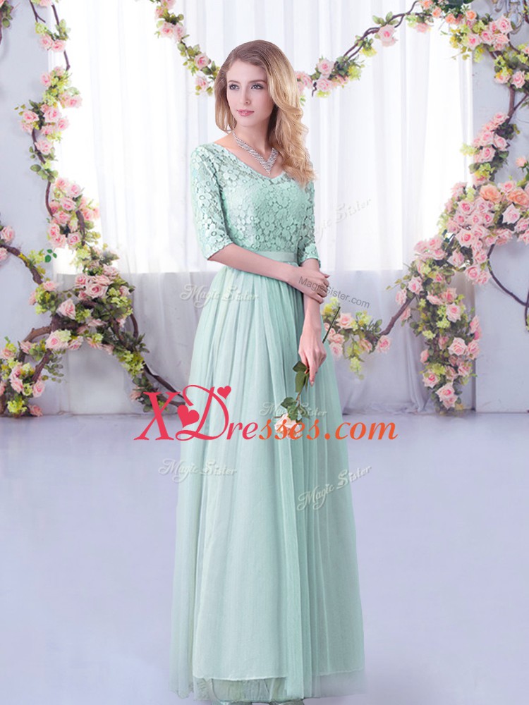 Clearance Light Blue Half Sleeves Tulle Side Zipper Damas Dress for Wedding Party