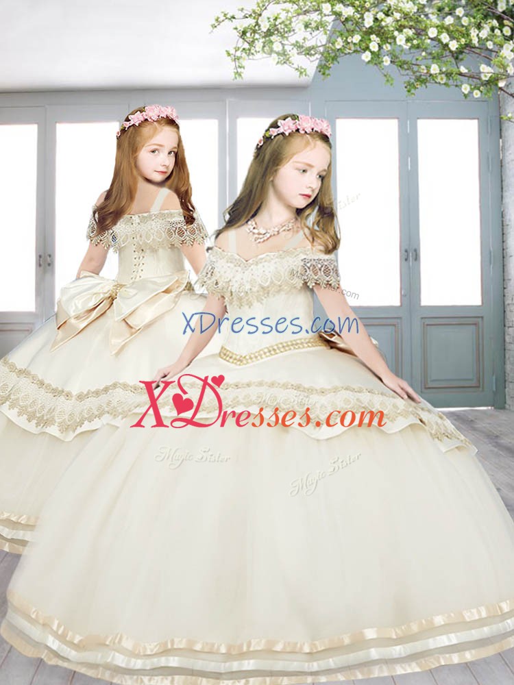 Comfortable Short Sleeves Lace Up Floor Length Beading and Lace 15th Birthday Dress