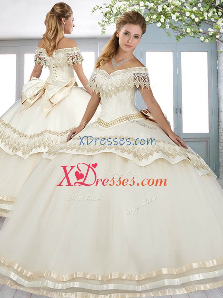 Comfortable Short Sleeves Lace Up Floor Length Beading and Lace 15th Birthday Dress
