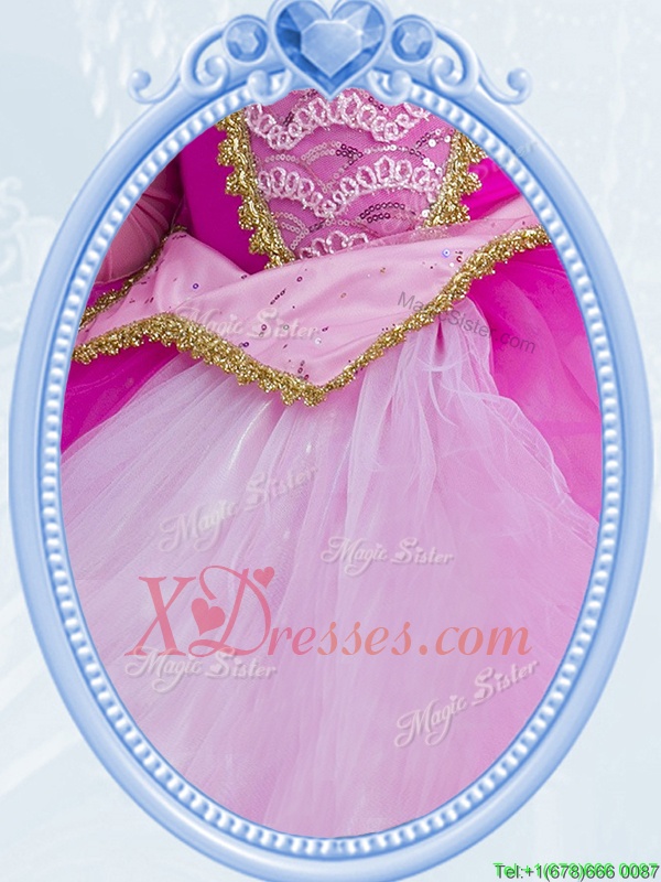 Spectacular Tea Length Hot Pink Flower Girl Dresses Scoop Long Sleeves Side Zipper