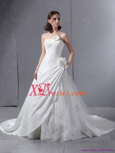 2021 Elegant Strapless Wedding Dress with Hand Made Flowers and Ruching