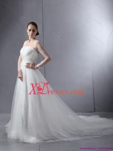 2021 Luxurious Strapless A Line Wedding Dress with Lace and Ruching