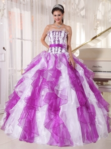 Colorful Ball Gown Strapless Floor-length Organza Beading Quinceanera Dress