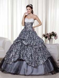 Luxurious A-line / Princess Sweetheart Floor-length Zebra and Organza Beading and Ruch Quinceanera Dress