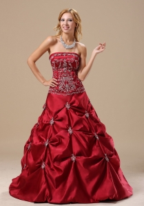 Embroidery Decorate Bodice Pick-ups A -line Wine Red Floor-length 2019 Quinceanera Dress