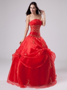 Red 2019 Quinceanera Dress With Embroidery and Pick-ups Organza For Custom Made