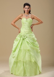 Yellow Green Hand Made Flowers and Ruched Bodice Quinceanera Dress