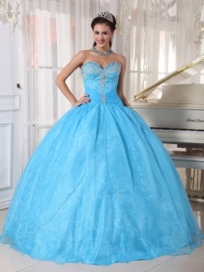 Baby Blue Ball Gown Sweetheart Floor-length Taffeta and Organza Appliques Quinceanera Dress