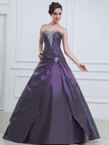 Dark Purple Quinceanera Dress With Beaded Sweetheart A-line Taffeta