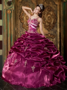 Purple Ball Gown Strap Floor-length Organza Beading Quinceanera Dress