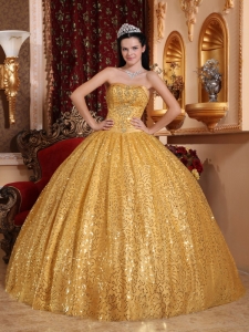 Gold Ball Gown Sweetheart Floor-length Sequined Quinceanera Dress