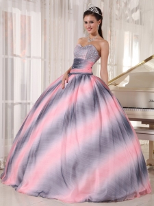Ombre Color Ball Gown Sweetheart Floor-length Beading and Ruch Quinceanera Dress