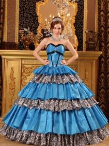 Popular Ball Gown Sweetheart Floor-length Taffeta Ruffles Blue Quinceanera Dress