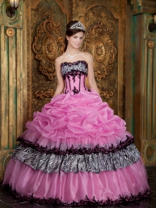 Rose Pink Ball Gown Strapless Floor-length Picks-Up Quinceanera Dress