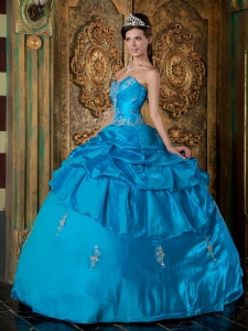 Teal Ball Gown Sweetheart Floor-length Taffeta Appliques Quinceanera Dress