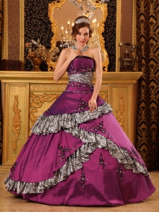 Dark purple Ball Gown Strapless Floor-length Taffeta Embroidery Quinceanera Dress