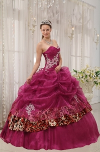 Ball Gown Sweetheart Floor-length Organza and Zebra or Leopard Appliques Quinceanera Dress