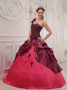 Ball Gown One Shoulder Floor-length Zebra or Leopard Appliques Quinceanera Dress